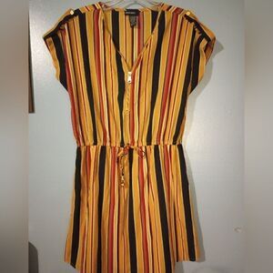 Soho girl striped mini dress with gold zipper neckline